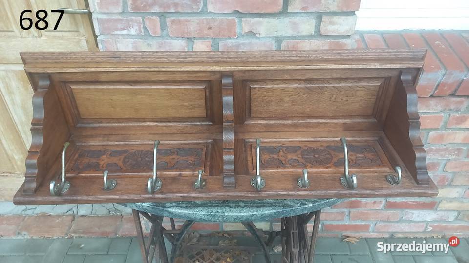 Wieszak dębowy z półką bciężki wiszący ścienny Gawroniec