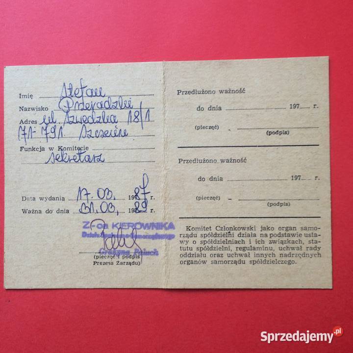 1911 Legitymacja Społem Przeradzki zachodniopomorskie Szczecin