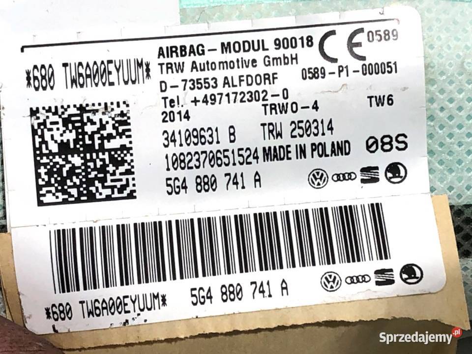 KURTYNA POWIETRZNA LEWY VW GOLF VII 5G4880741A osobowe