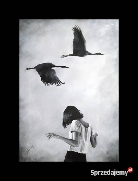 Obraz kobieta ptaki żurawie duży nowoczesny Warszawa sprzedam