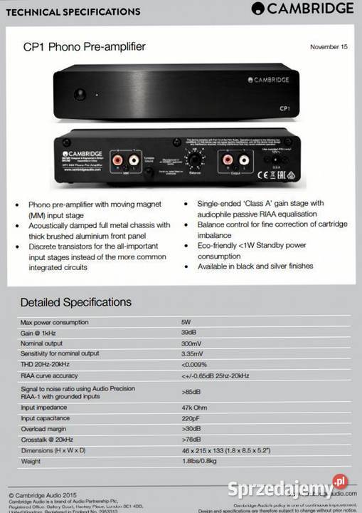 Cambridge Audio CP1 MM MM Phono PreAmplifier Szczecin