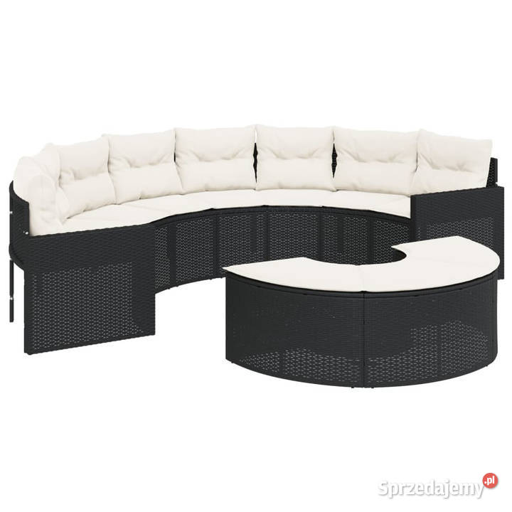 Sofa ogrodowa z poduszkami półokrągła czarny Warszawa