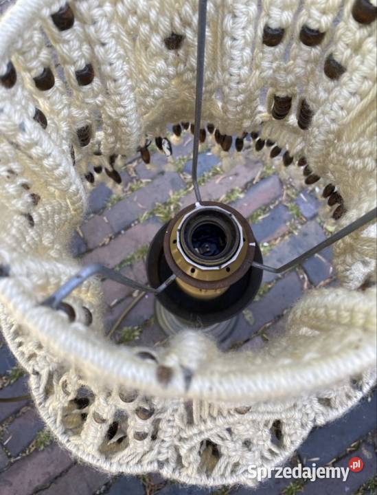 Lampka lampa z brązu z abażurem z makramy dolnośląskie Bystrzyca Kłodzka