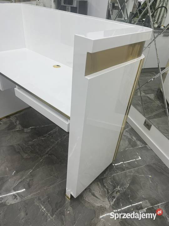 Nowoczesna lada recepcja biała złota z lamelami Nowy Sącz