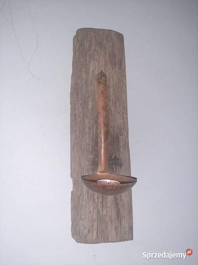 Kinkiet lampa świecznik drewniany z chochli Dekoracje i ozdoby sprzedam