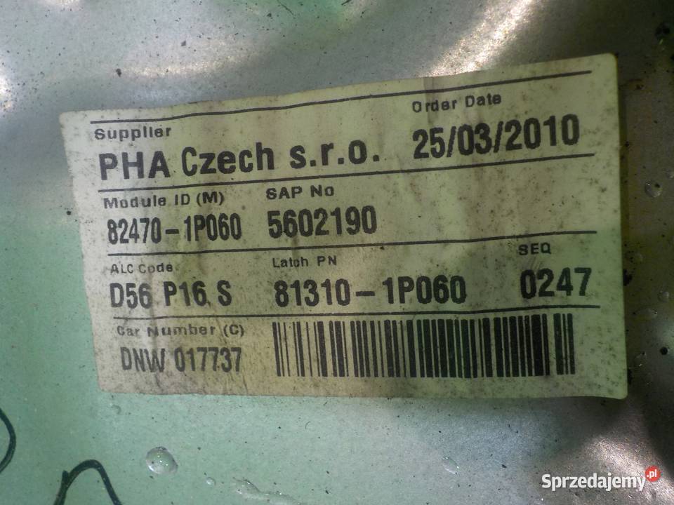 KIA VENGA 14 CRDI 10r HB 5D podnosnik szyby lewy