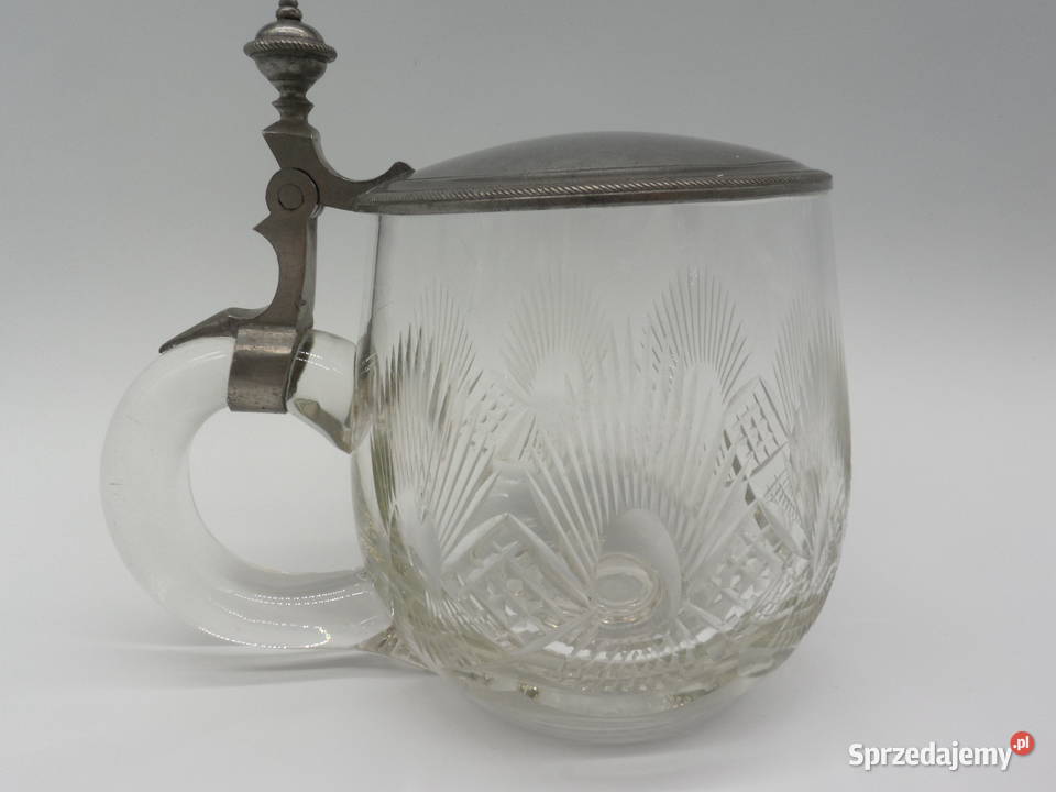 Zabytkowy kryształowy kufel do piwa z cynową Raszków