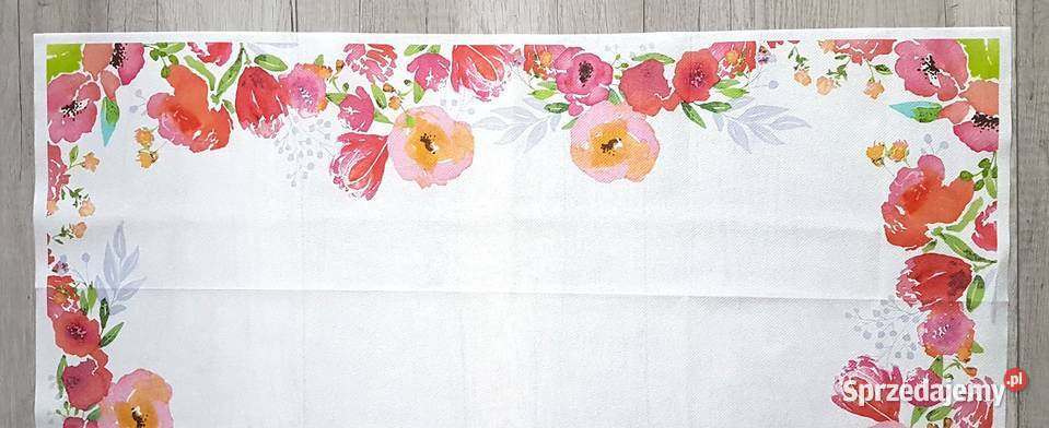 Serwetka w czerwone kwiatki na białym tle 80x80 małopolskie