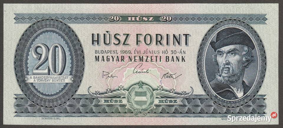 WĘGRY 20 FORINTÓW 1969 DOZSA STAN BANKOWY UNC Łódź