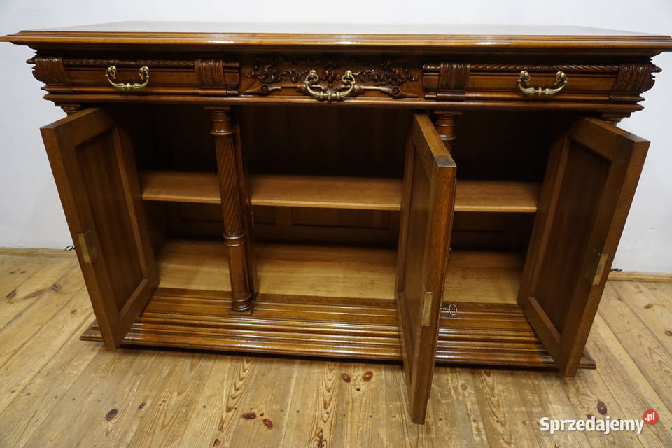 BOGATO RZEŹBIONA KOMODA TRZYDRZWIOWA ORZECH Niemcza