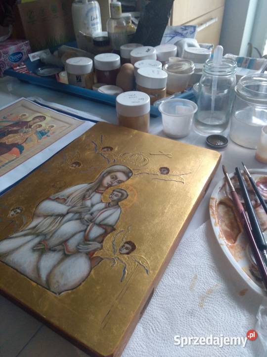 Ikona pisana Matka Boża Częstochowska 30x25 Malarstwo Antyki, Sztuka, Kolekcje zachodniopomorskie Szczecin