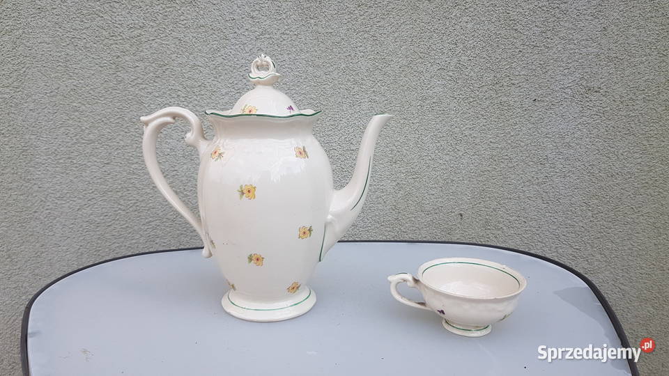 Tułowice dzbanek I filiżanka z lat 50 Porcelana i szkło śląskie Myszków