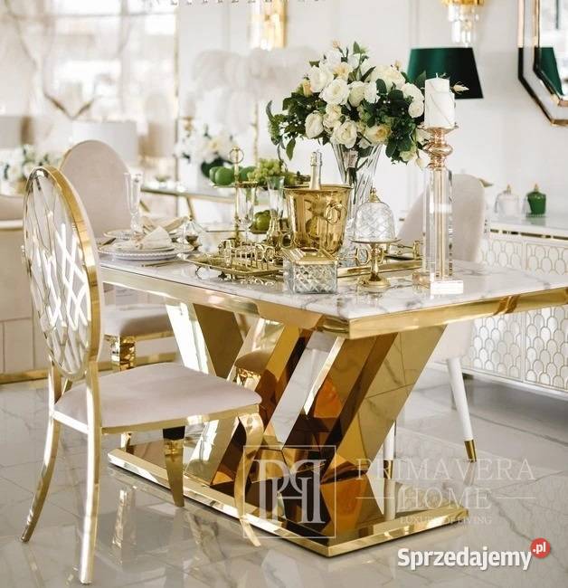 Ekskluzywny stół glamour złoty z białym Warszawa