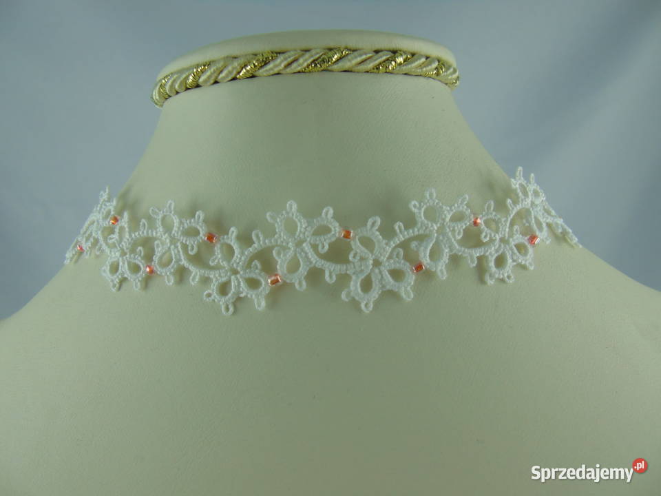 Obróżka choker na szyję frywolitkowy Naszyjniki Wiśniowa sprzedam
