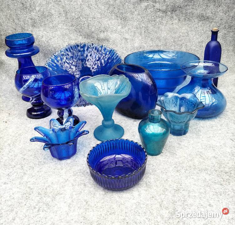Szkło kobaltowe niebieskie zestaw kolekcja wielkopolskie Leszno