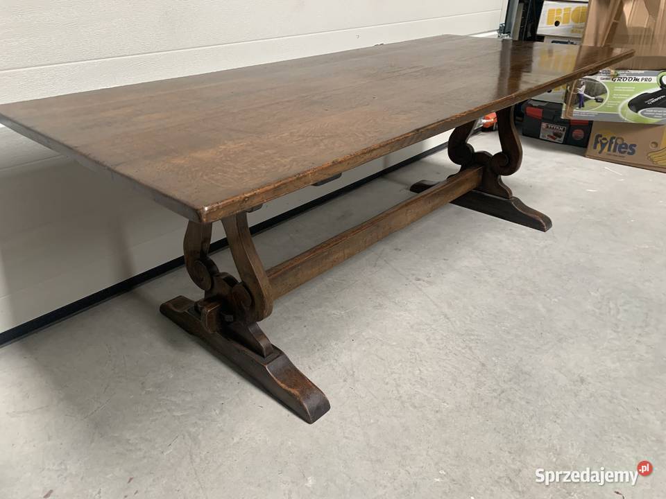 Piękny komplet dębowy stół 215 6 skórzanych Sławoszewek