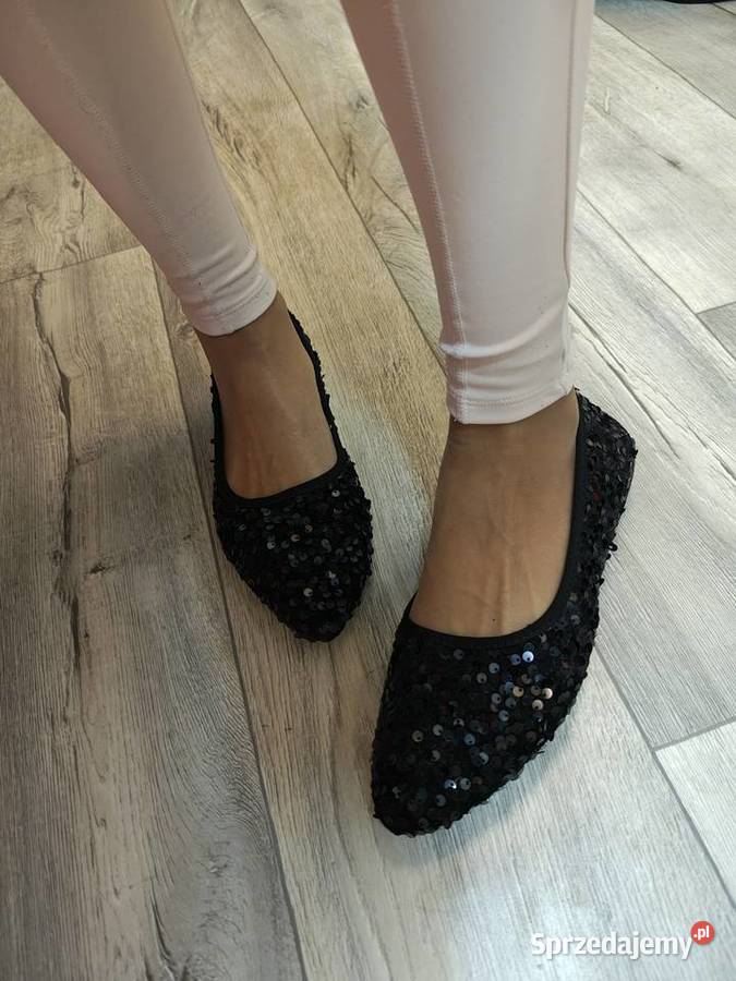 4243 Czarne cekinowe baleriny wieczorowe NOWE