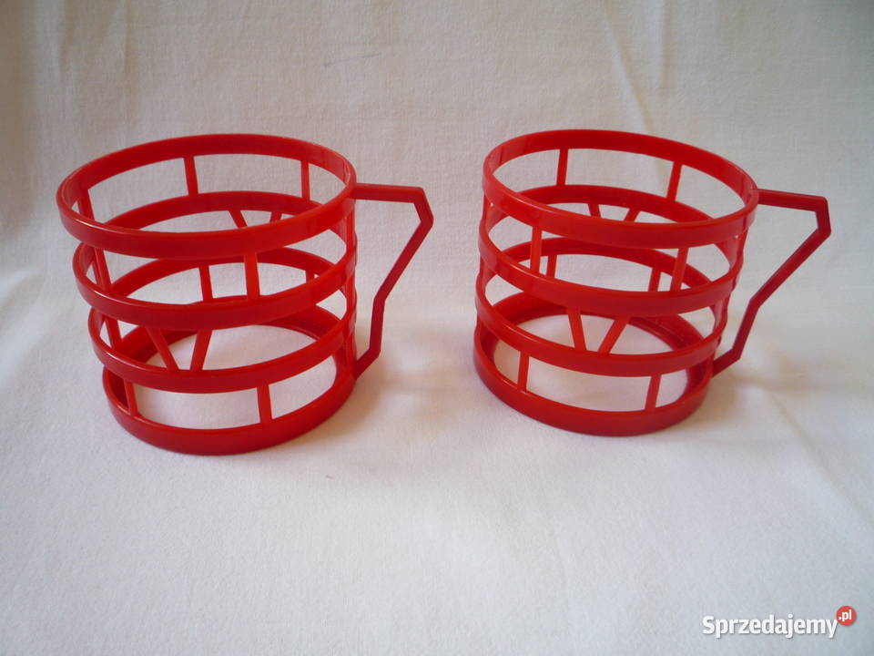 4 Czerwone Koszyczki uchwyty do szklanek PRL Akcesoria kuchenne Szczecin