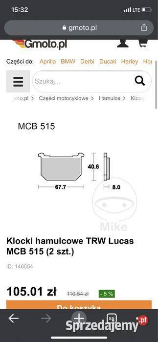 Klocki hamulcowe TRW Lucas MCB 515 2 Kawasaki Poznań