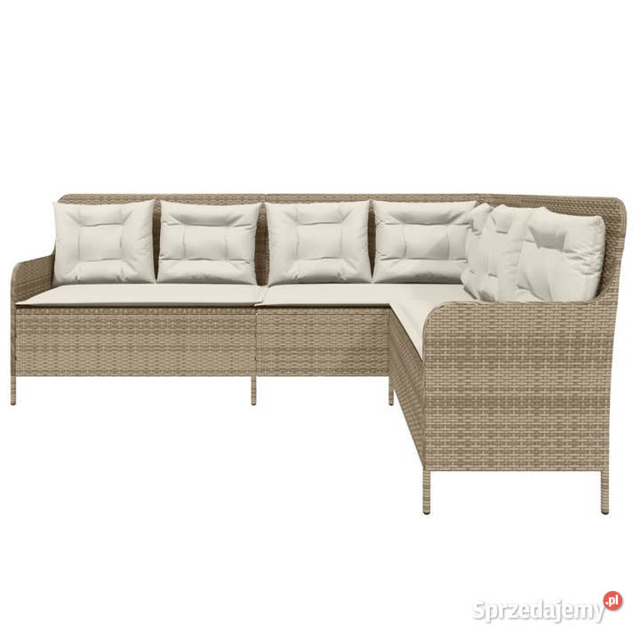 Narożna sofa ogrodowa z poduszkami beżowa