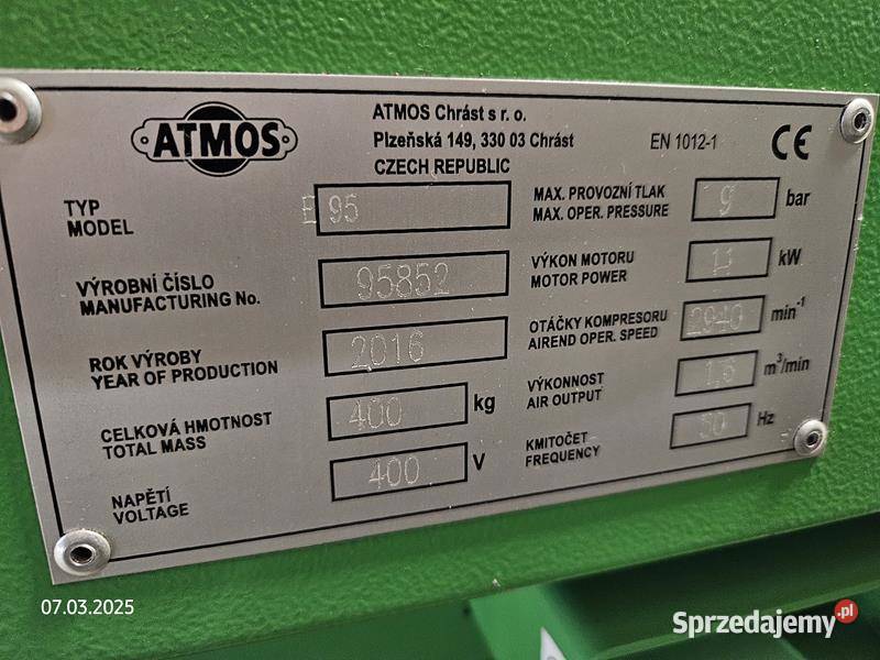 Kompresor sprężarka elektryczna śrubowa Atmos śląskie Racibórz sprzedam