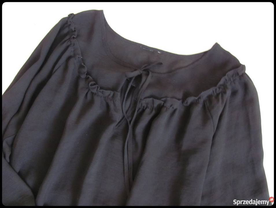 Czarna lekka bluzka koszula z wiązaniem dekolcie Płock