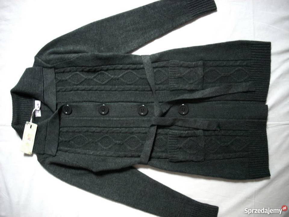 Ciepły Szary NOWY Sweter Kardigan Kieszenie 36 szary/srebrny Swetry i golfy Nowy Sącz