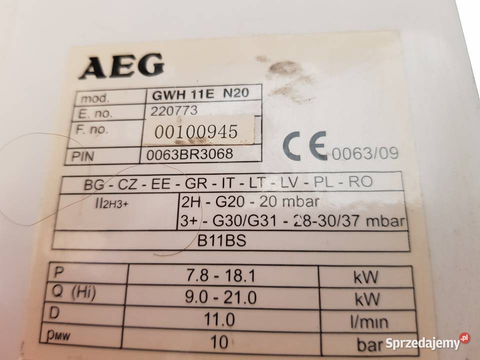 AEG GWH 11E N20 Części z piecyka gazowego sprzedam
