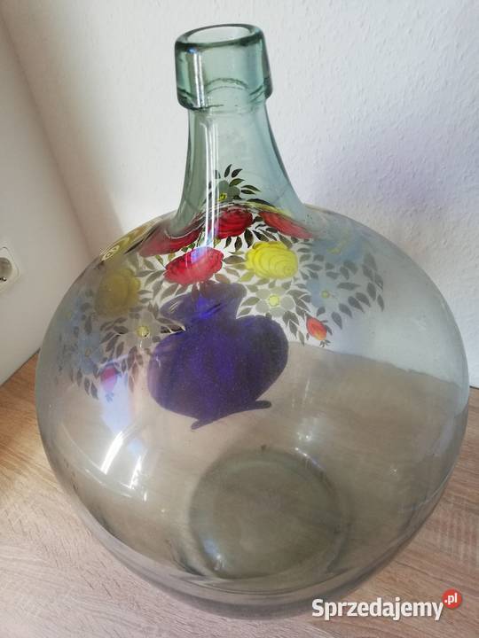 Ozdobna butla na wino w kwiatch Porcelana i szkło małopolskie Gorlice