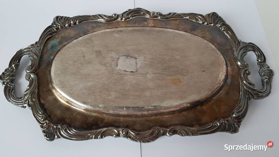 Stara metalowa sygnowana platerowana taca tacka Dąbrowa Górnicza
