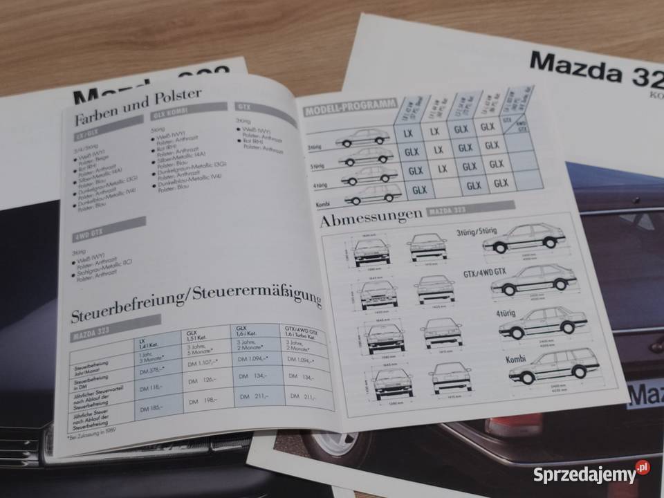 Prospekt Mazda 323 BF HB KOMBI komplet 3 broszur Pozostałe Kluczbork