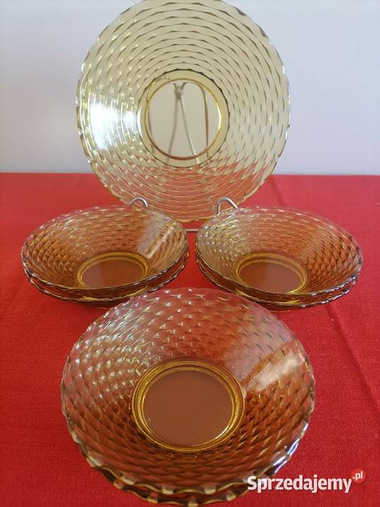 Komplet Miodowych Misek PRL Porcelana i szkło Wałbrzych