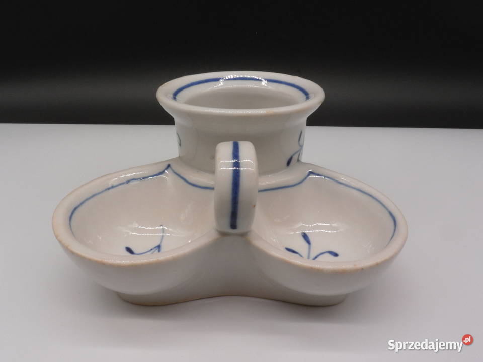 Stary ceramiczny przyprawnik dwojaczki niebieski wielkopolskie Raszków