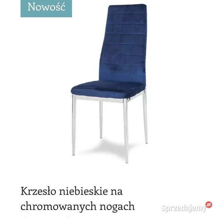 Krzesło welurowe niebieskie na chromowanych nogach