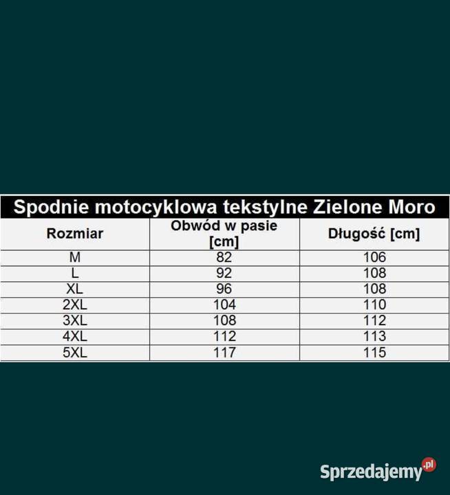 Zielone Moro spodnie na motocykl Bojówki Wstawki Części Witnica
