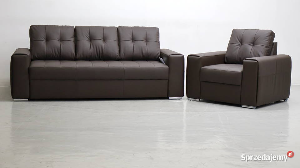 KOMPLET 31 sofy kanapy zestaw brązowa skóra Poznań
