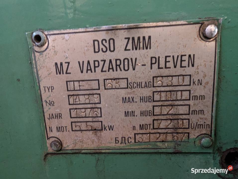 Prasa mimośrodowa 63t M3 VAPTSAROV PE 63 Szubin-Wieś