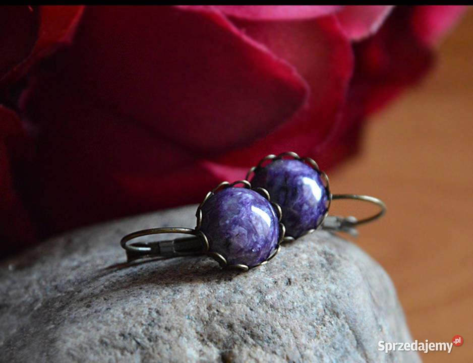 Czaroit naturalny Kolczyki vintage Gdańsk