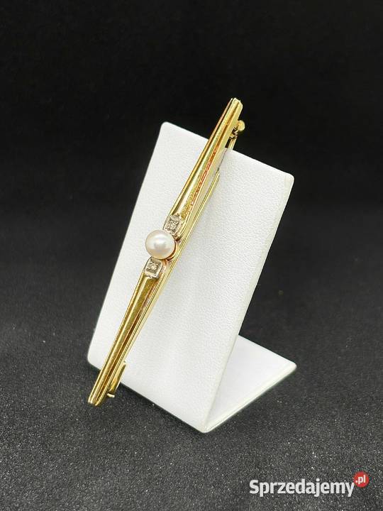 Złota Broszka pr 585 314g z perłą i 2 Diamentów warmińsko-mazurskie Elbląg