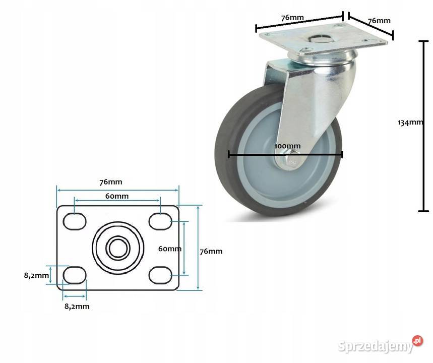 Koło skrętne 100mm 90 guma termoplastyczna Kozienice