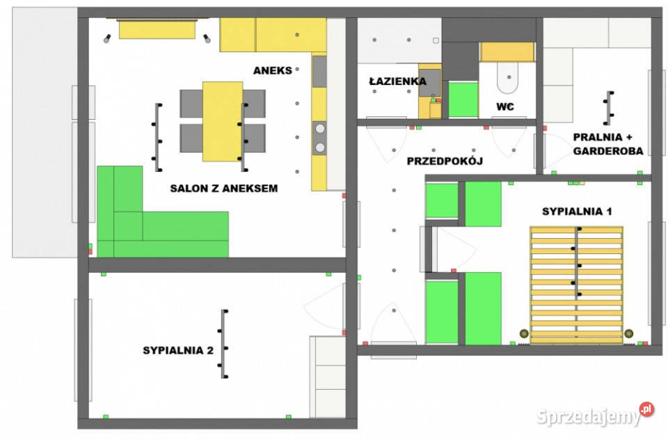 2xSypialniaSalon z Aneksem Balkon