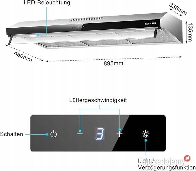 Okap GASLAND UC90SS srebrny 90 podszafkowy z Myszyniec
