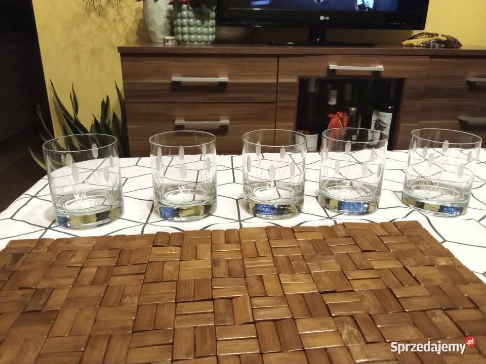 Prl szklanki do whiskey szkło trawione 5 Wyposażenie wnętrz Łódź