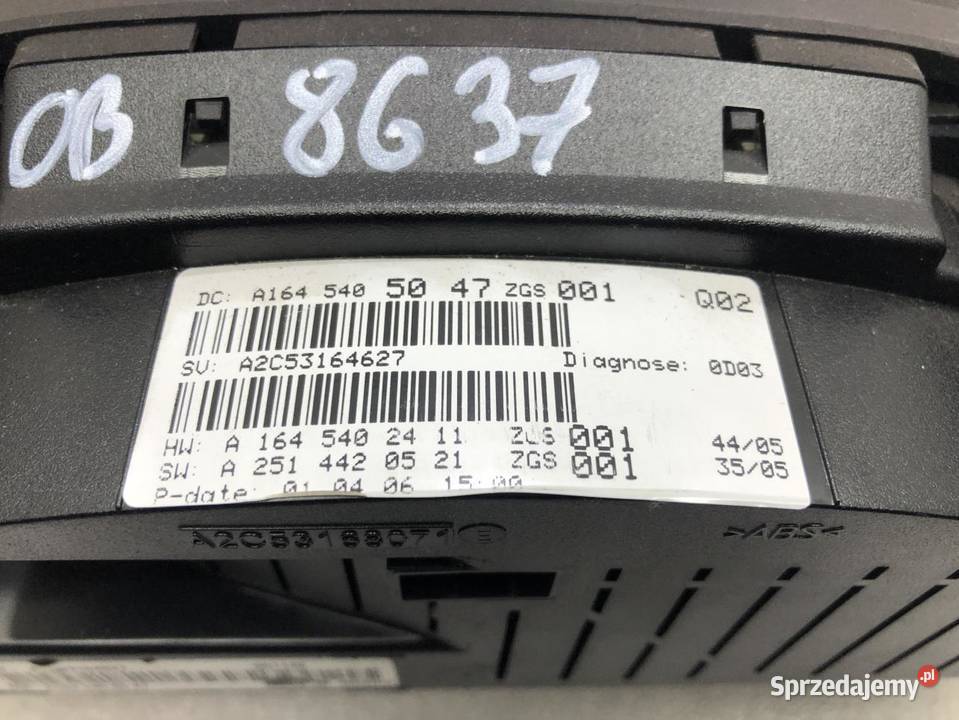 LICZNIK ZEGARY MERCEDES ML W164 A1645405047 osobowe