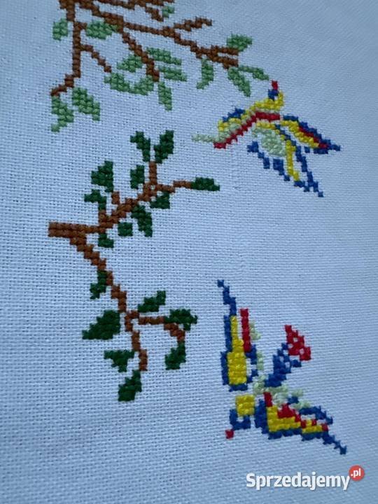 obrus ręcznie haftowany ptaki rękodzieło Zabrze