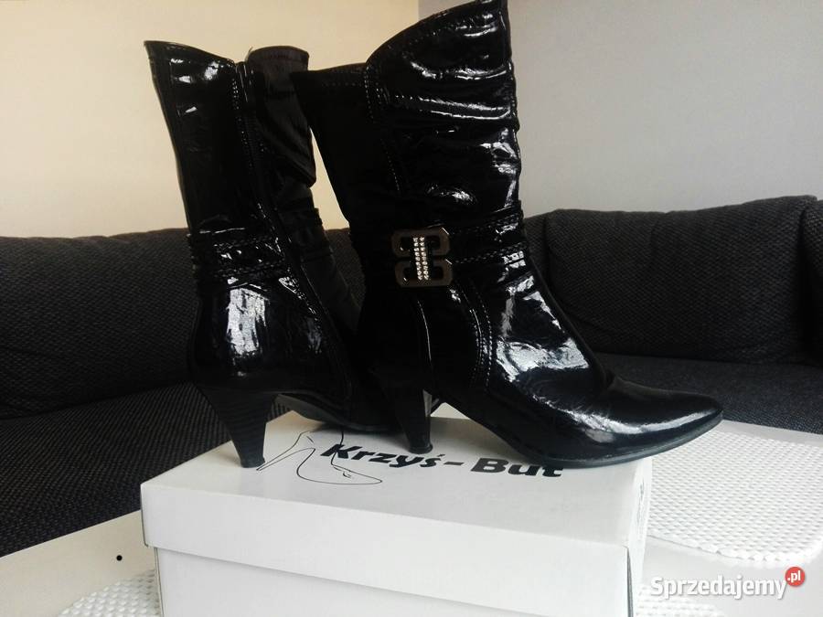 LUX botki damskie czarne połysk szpileczka 37 czarny Łapy sprzedam