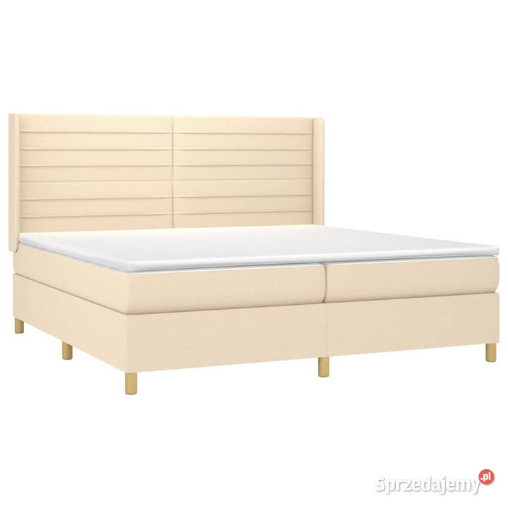 Łóżko kontynentalne z materacem kremowe tkanina 128cm