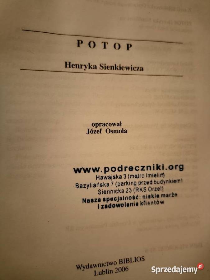 Potop Sienkiewicza biblioteka Analiz najtańsze Warszawa