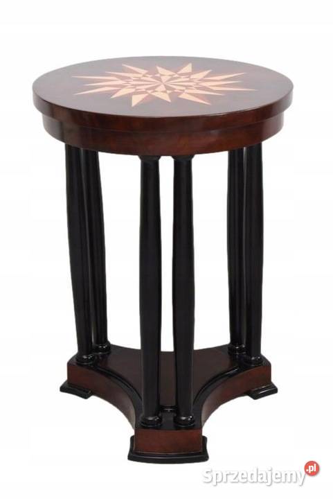 Drewniany Okrągły Stolik Kawowy Stół z Czarnymi Kraków