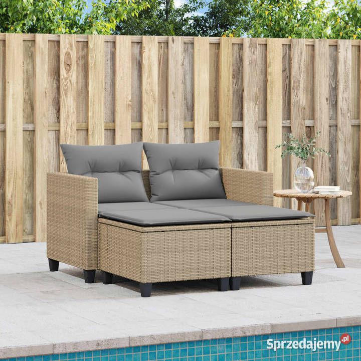 Sofa ogrodowa 2osobowa ze stołkami beżowa rattan mazowieckie